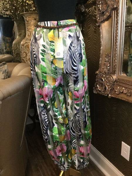 Sheer zebra print floral butterfly print pants