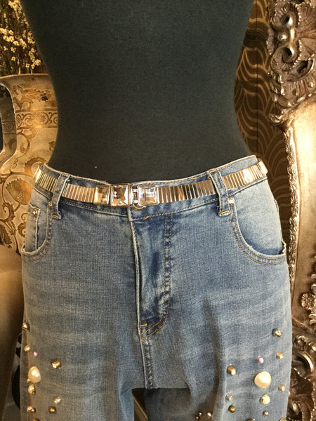 Incrusted jewels blue jeans pants