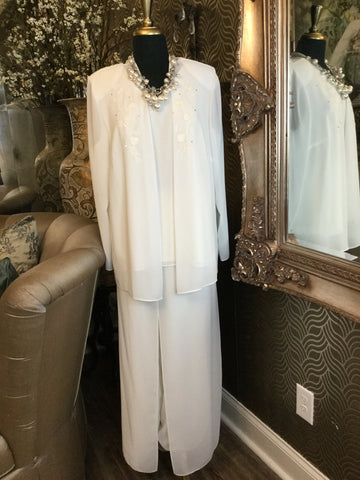 Vintage white embroidered jacket top pants