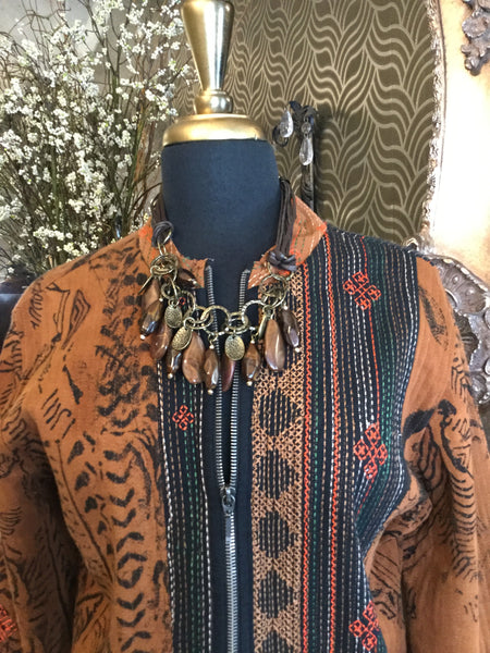 Vintage black rust embroidered pattern jacket