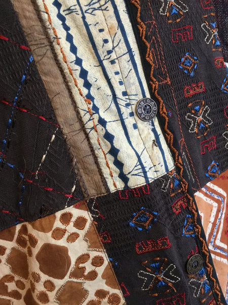 Vintage brown mutli patch work embroidered jacket