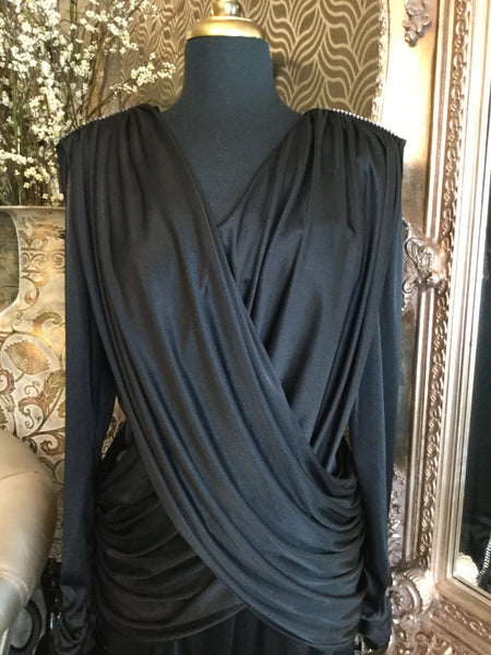 Vintage black jeweled drapey dress