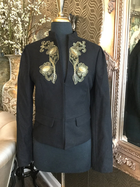 Vintage black embroidered beaded lapel jacket