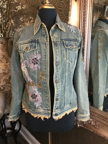 Vintage jean distress beaded jacket