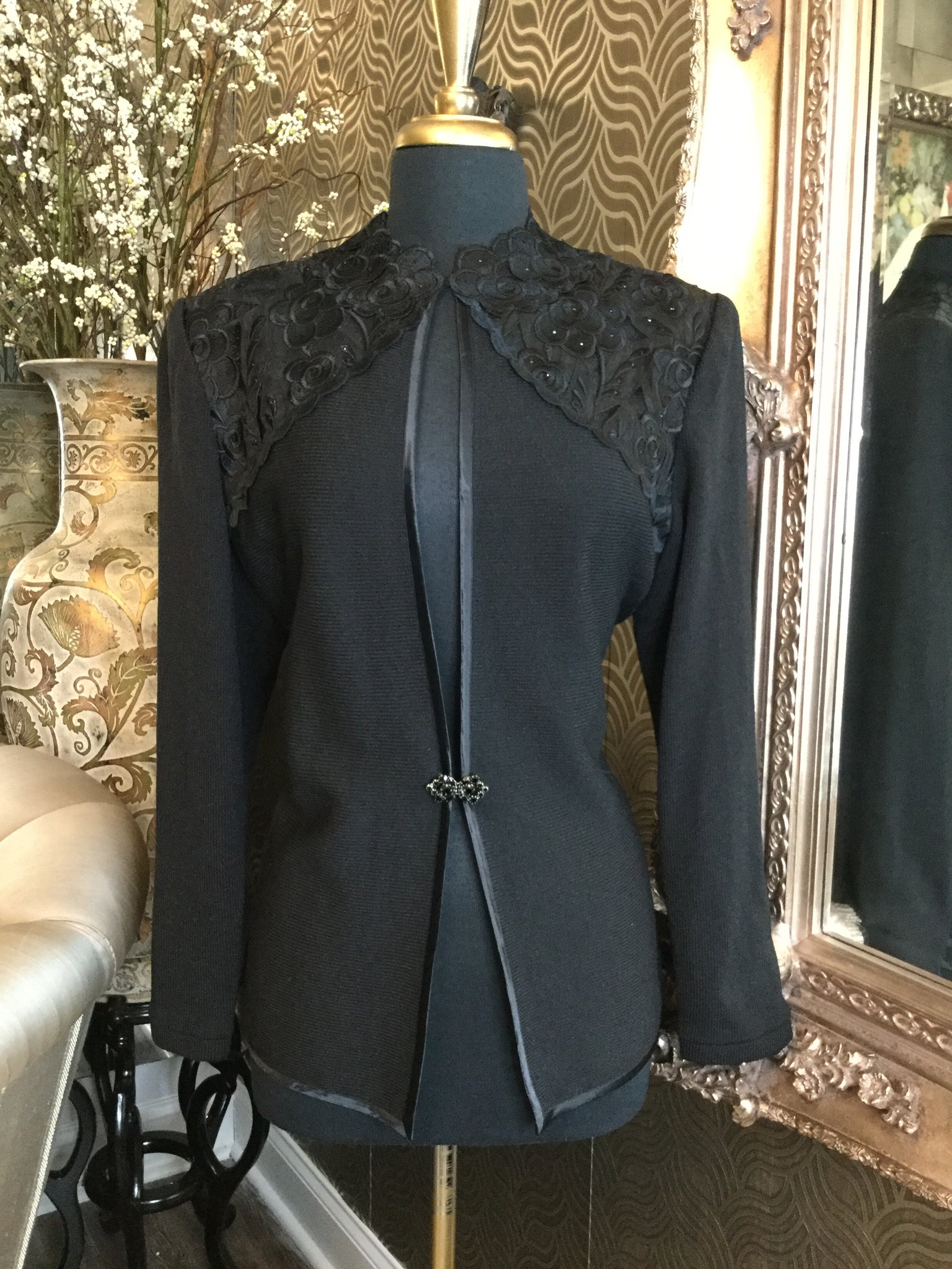 Vintage black floral beaded jacket