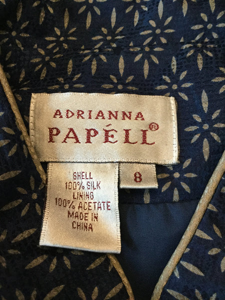 Vintage Adrianna Papell silk blue taupe floral design jacket