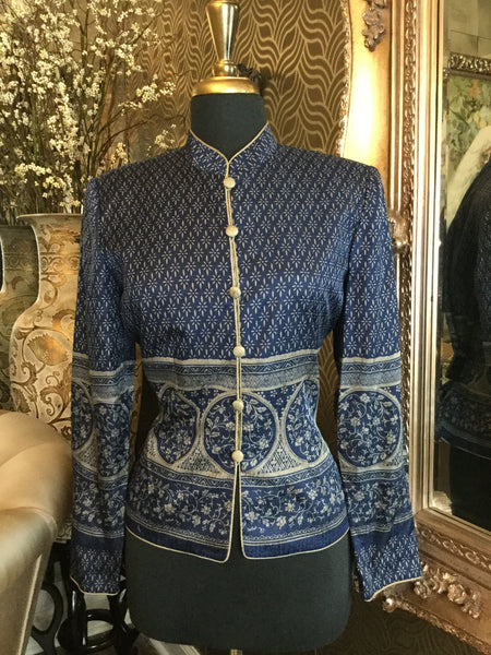 Vintage Adrianna Papell silk blue taupe floral design jacket
