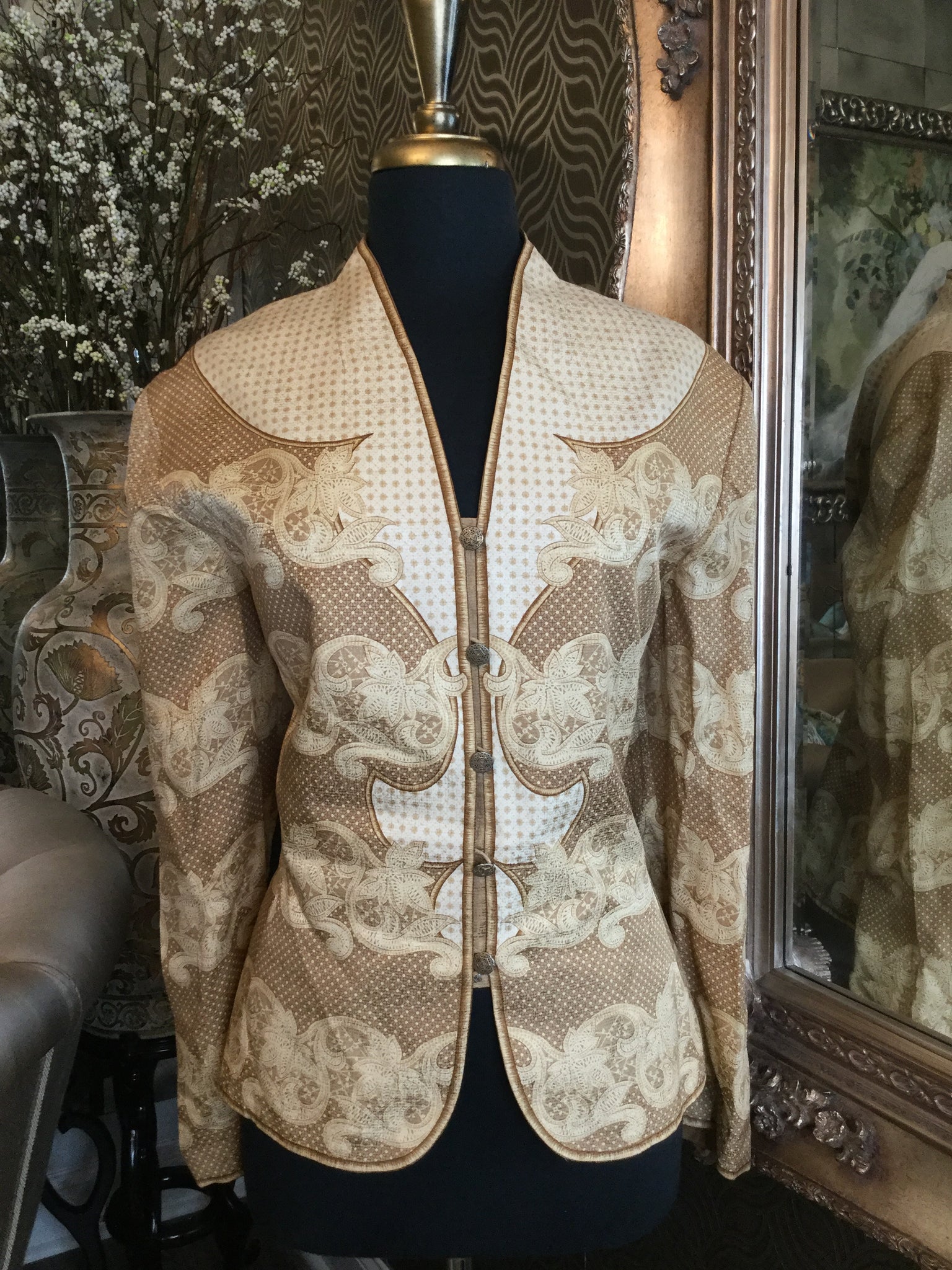 Vintage gold cream multi print jacket