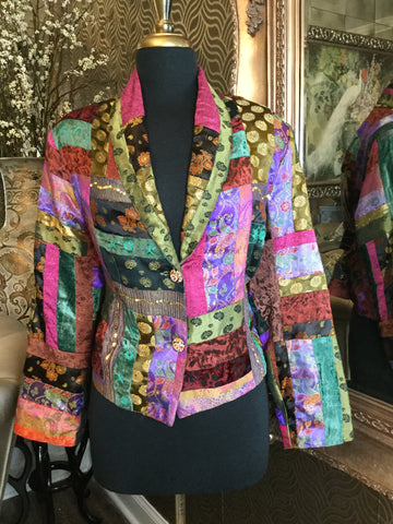 Vintage multi patch pattern print sequin jacket