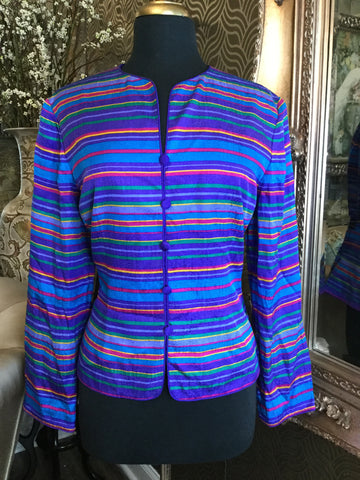 Vintage silk blue multi stripe jacket