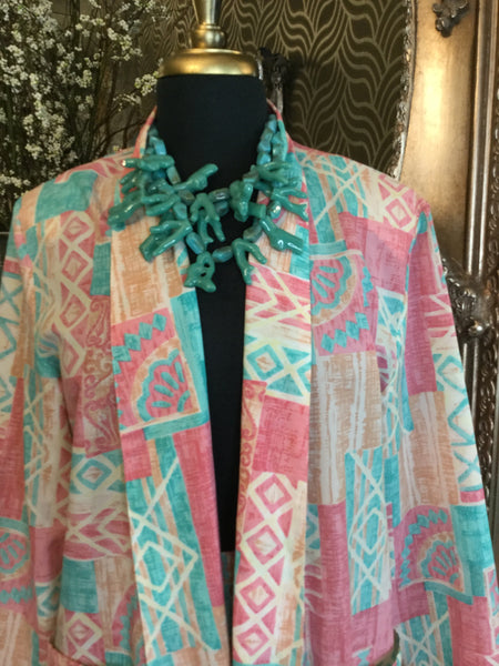Vintage pink green multi print pattern jacket skirt