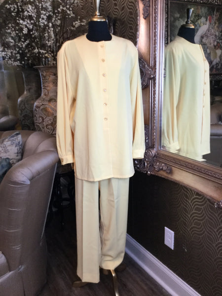 Vintage yellow button front top pants