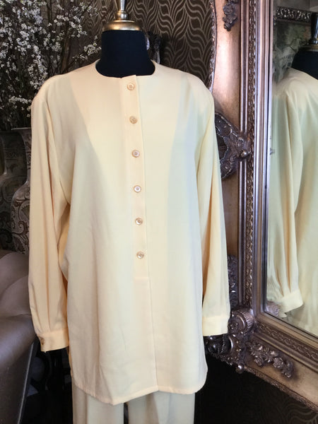 Vintage yellow button front top pants