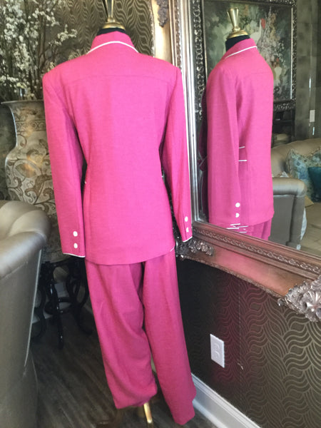 Vintage pink white trim belt jacket pants