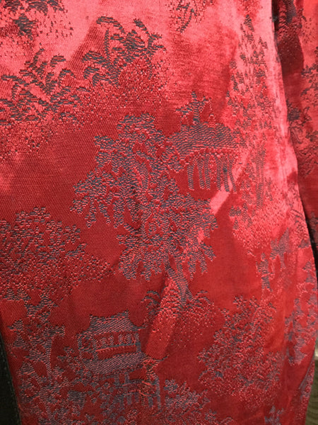 Vintage red black trim asian print top