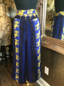 Vintage Beautiful blue black gold elephants side split pants