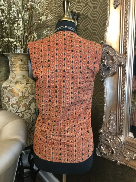 Vintage Beautiful brown multi print crochet reversible vest