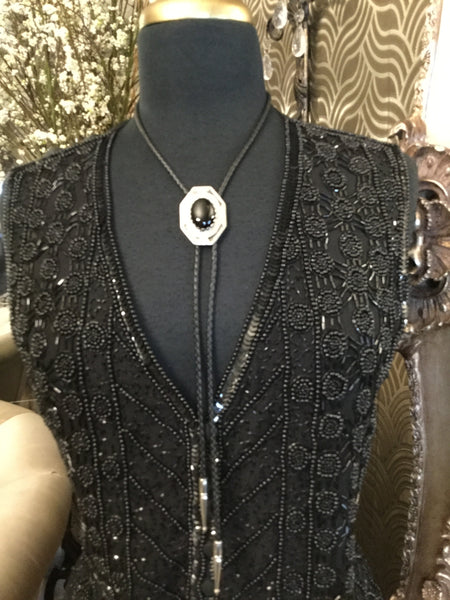 Vintage black beaded button down vest