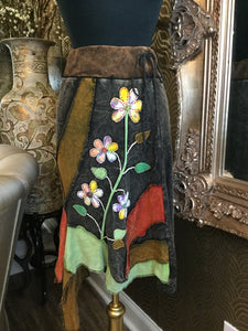 Vintage black brown emboss floral skirt