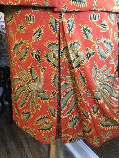 Vintage orange gold print jacket skirt