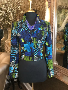 Vintage black blue multi floral zebra print jacket