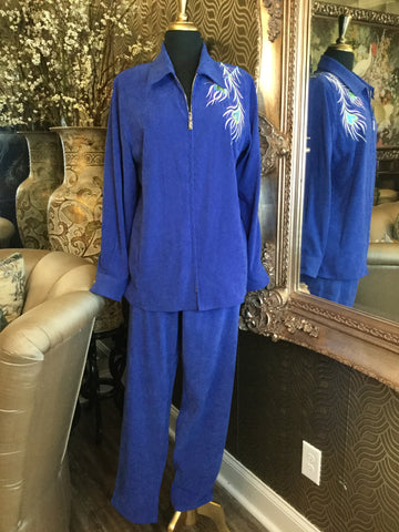 Vintage blue bird multi print jacket pants