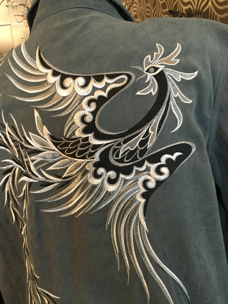 Vintage gray bird multi print jacket pants