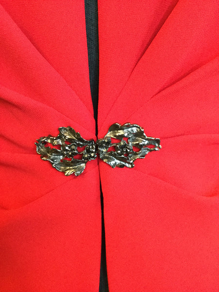 Vintage red black leaf brooch button jacket