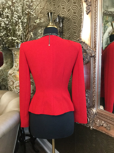 Vintage red black leaf brooch button jacket