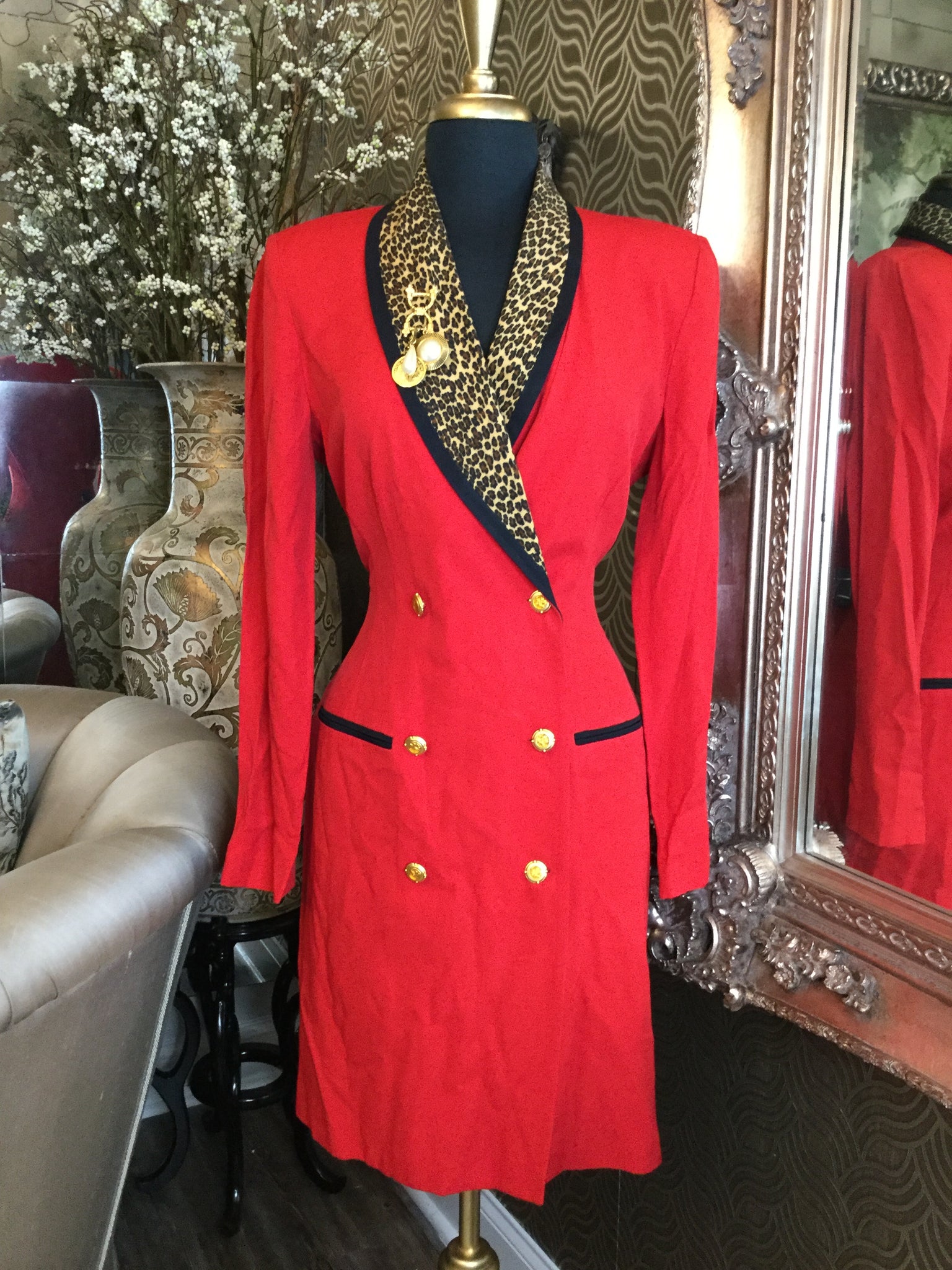Vintage red animal print collar dress