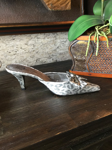 satin silver animal print bow slid in heels