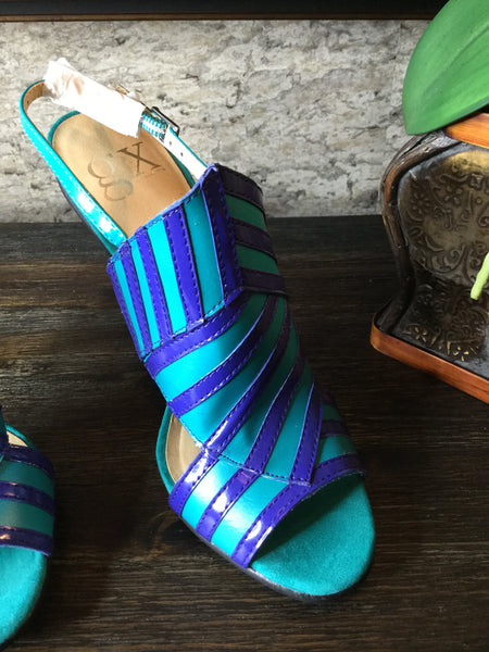 Multi blue teal sling back heels