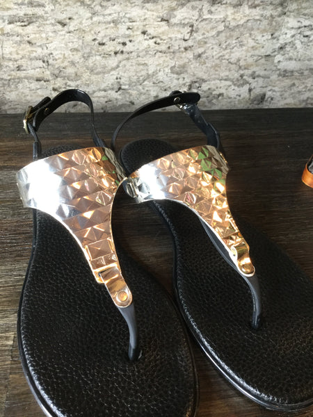 Silver mirror jelly sling back thongs sandals