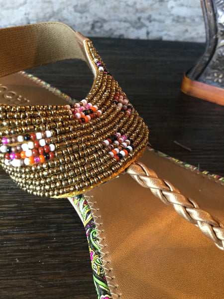 Gold multi beads thong sandals