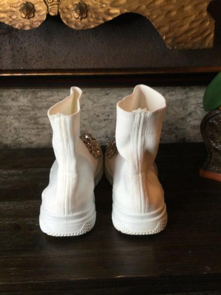 White Sien rhinestone stretch sock boots