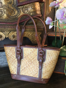 Vintage top handle V leather trim handbag