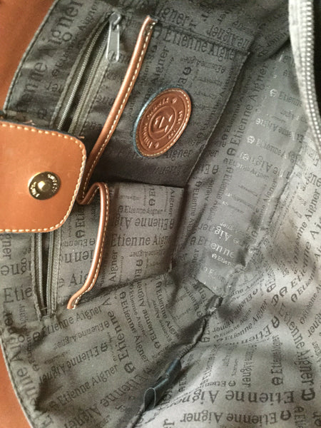 Vintage pocket V leather trim handbag