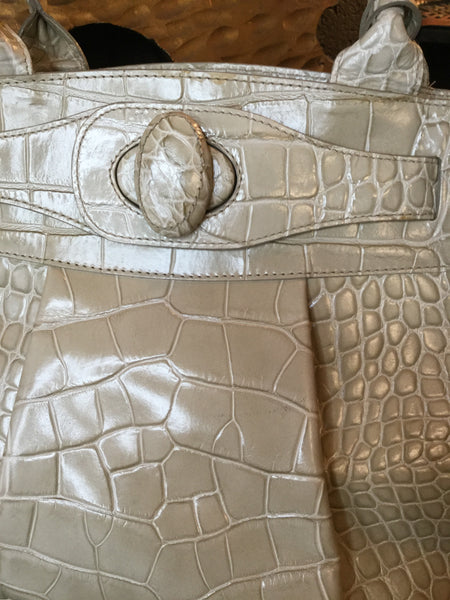 Taupe leather embossed croc tote handbags