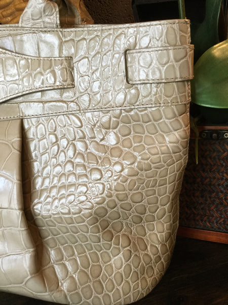 Taupe leather embossed croc tote handbags