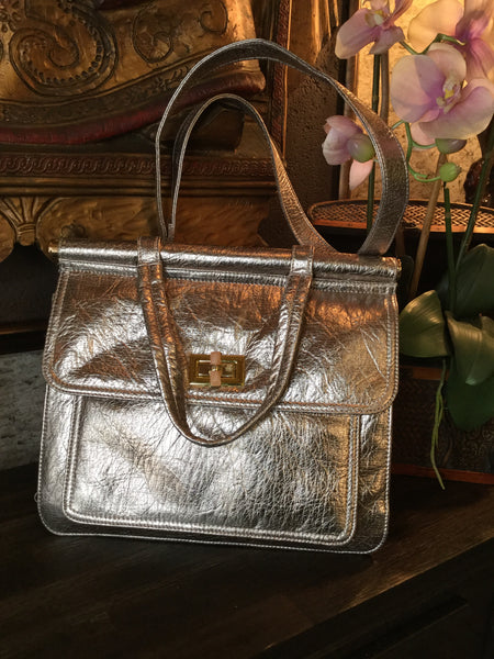 Gold metallic leather tote handbags