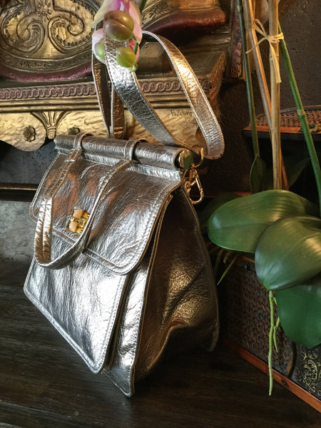 Gold metallic leather tote handbags