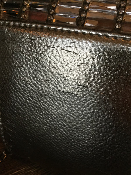 Pewter mirror rhinestone envelope handbag