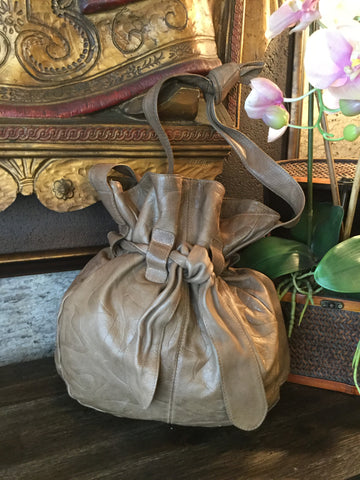 Vintage taupe leather embossed print handbag