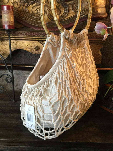 Net bamboo handle handbag