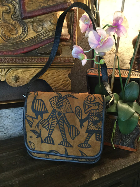 Vintage Beautiful brown suede painted pattern handbag