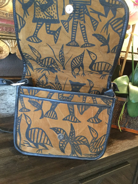 Vintage Beautiful brown suede painted pattern handbag
