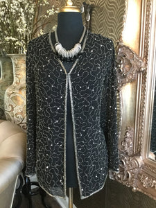Vintage black silver beaded jacket