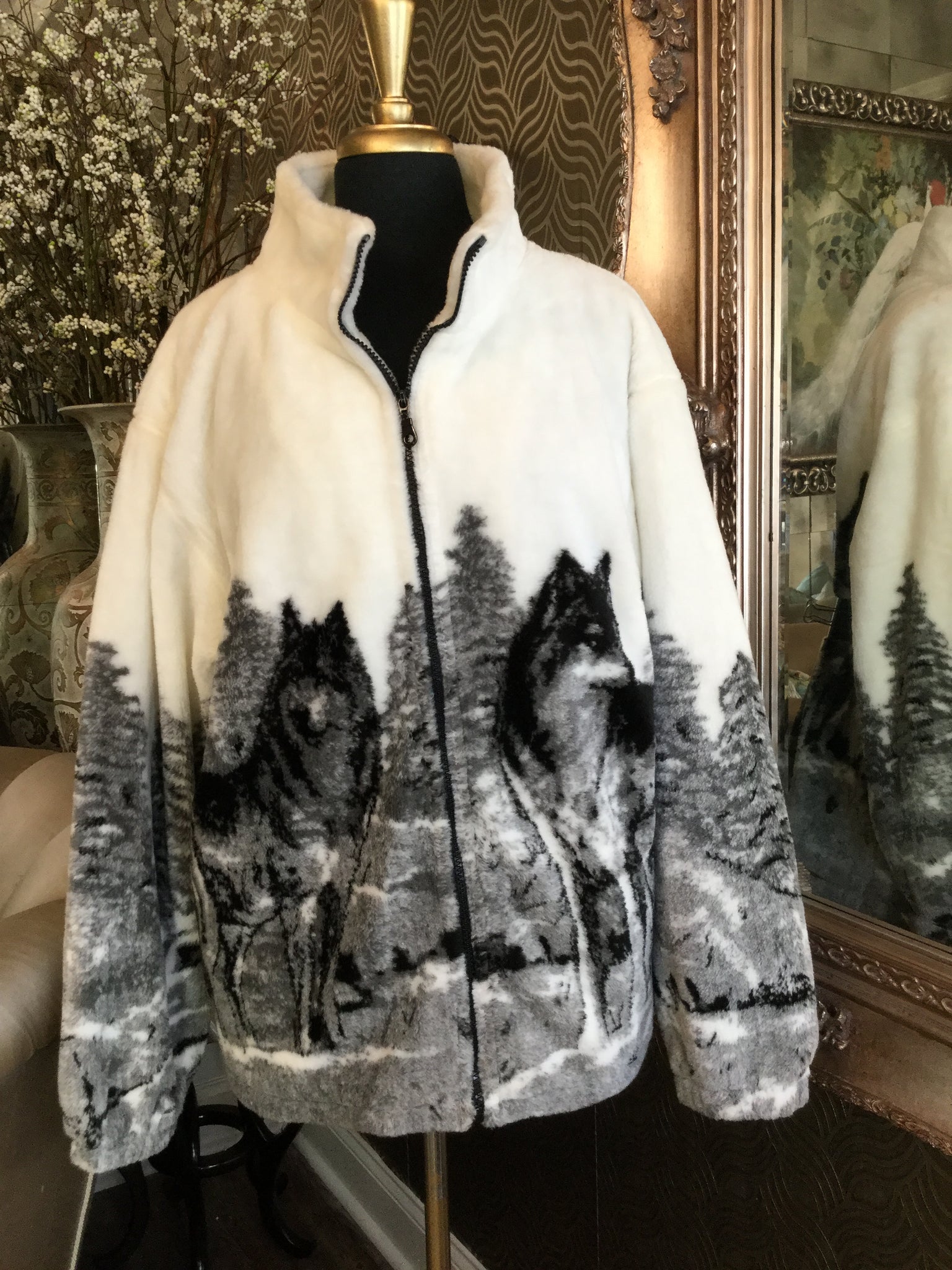Vintage white black wolve print jacket
