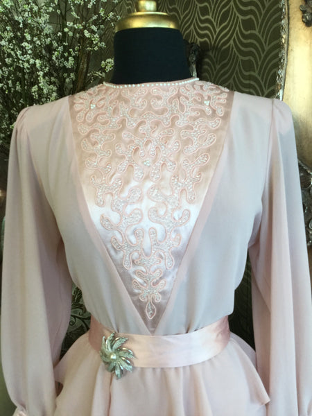 Vintage pink ruffle beaded belt dress