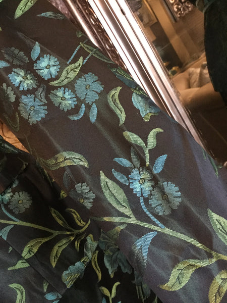 Black teal floral print jacket skirt